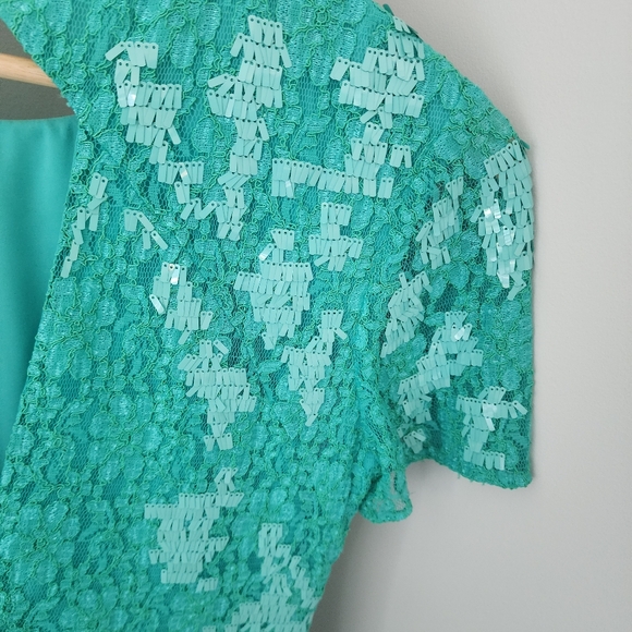 Karen Millen Embellished Mint Green Palms Shift Dress, US 6 - Picture 4 of 4